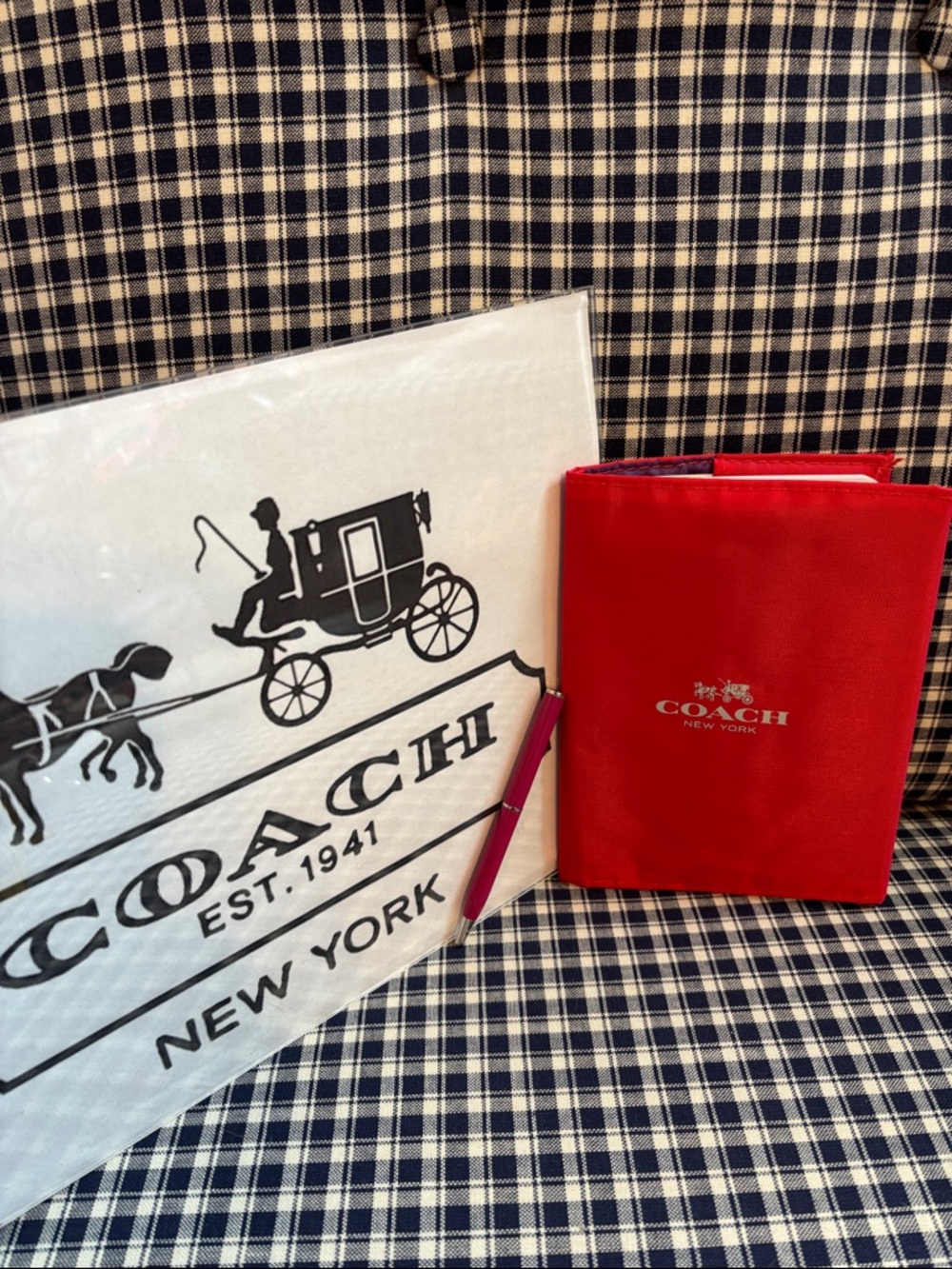 Coach Red Signature Notebook cover  with Logo and coach pen
